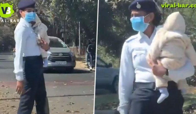 Viral video of female constable at duty with her baby in arms